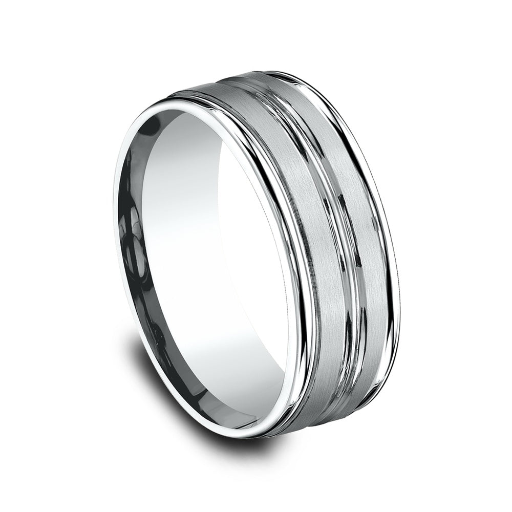 The Echo Men's Wedding Band in 14K White Gold - 8mm Width by Benchmark