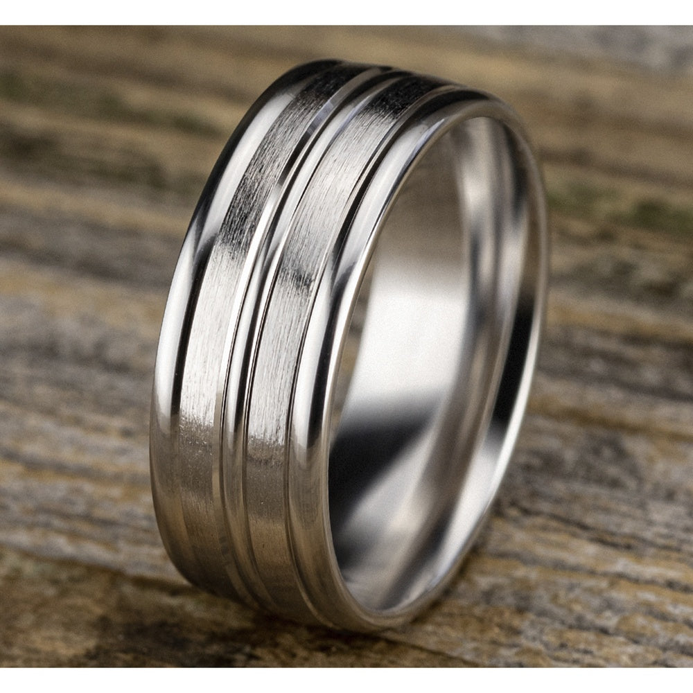 The Echo Men's Wedding Band in 14K White Gold - 8mm Width by Benchmark