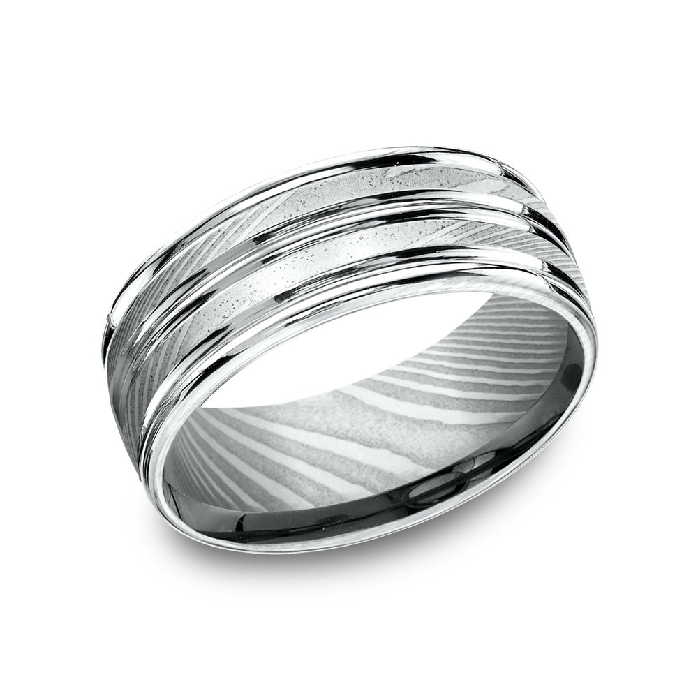 The Echo Men's Wedding Band in Damascus Steel - 8mm Width by Forge