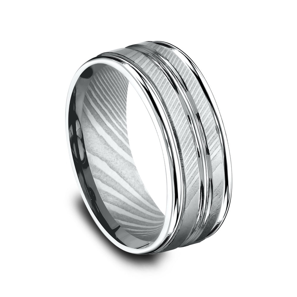 The Echo Men's Wedding Band in Damascus Steel - 8mm Width by Forge