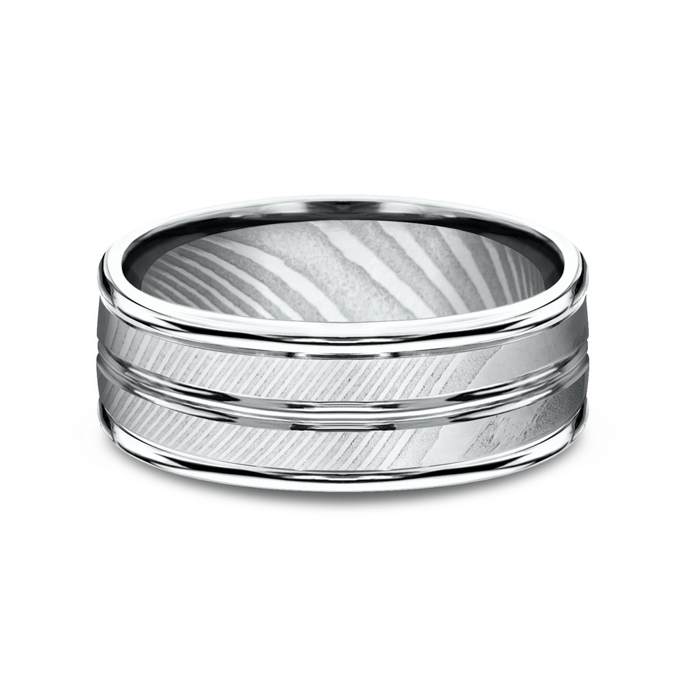 The Echo Men's Wedding Band in Damascus Steel - 8mm Width by Forge