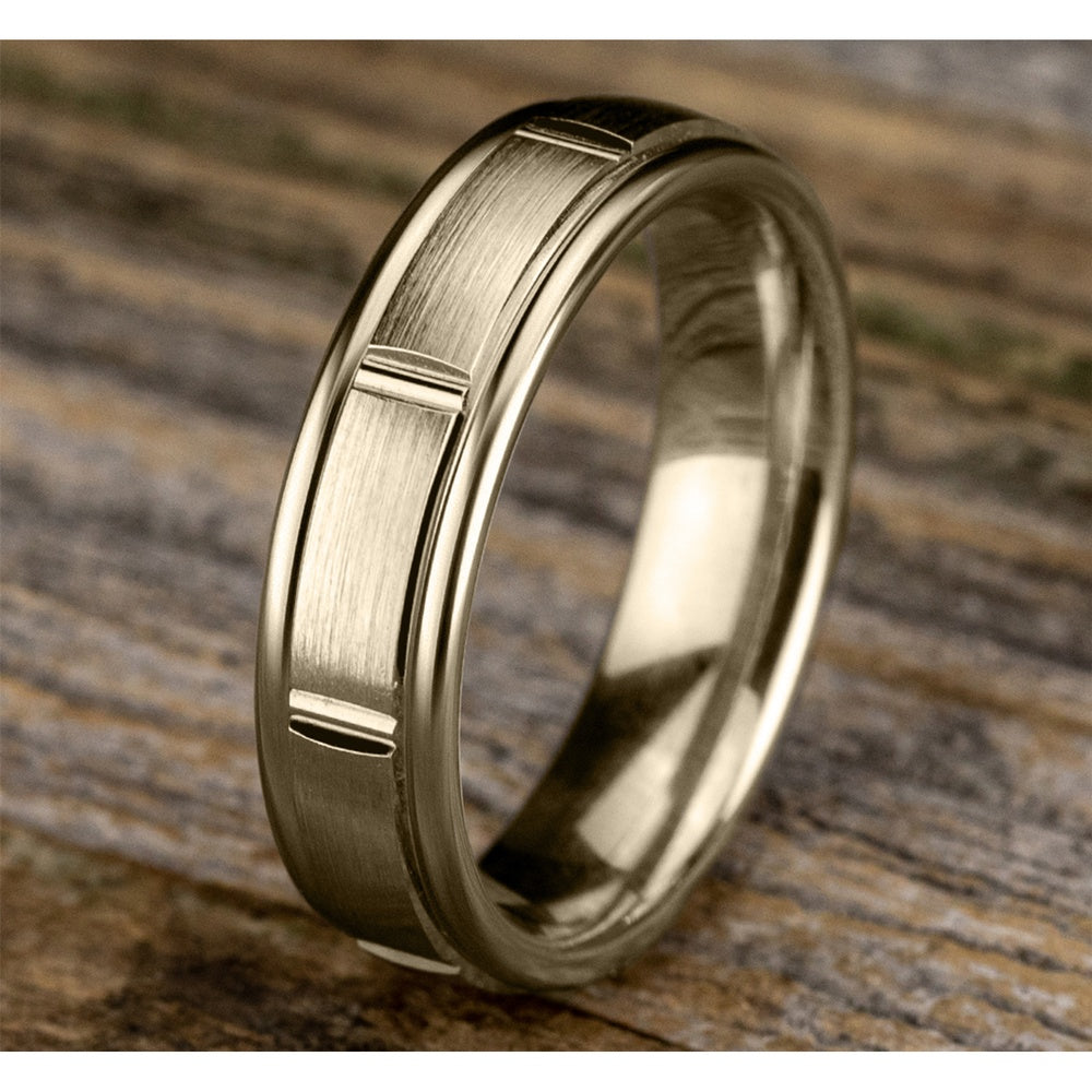 The Eclipse Men's Wedding Band in 14K Yellow Gold - 6.5mm Width by Benchmark