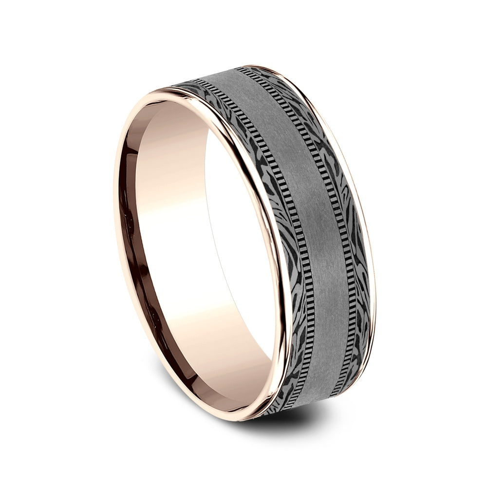 The Edge Men's Wedding Band in 14K Rose Gold and Grey Tantalum - 7.5mm Width by Ammara Stone