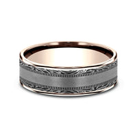 The Edge Men's Wedding Band in 14K Rose Gold and Grey Tantalum - 7.5mm Width by Ammara Stone