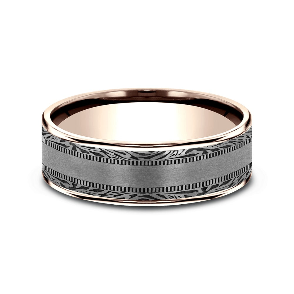 The Edge Men's Wedding Band in 14K Rose Gold and Grey Tantalum - 7.5mm Width by Ammara Stone