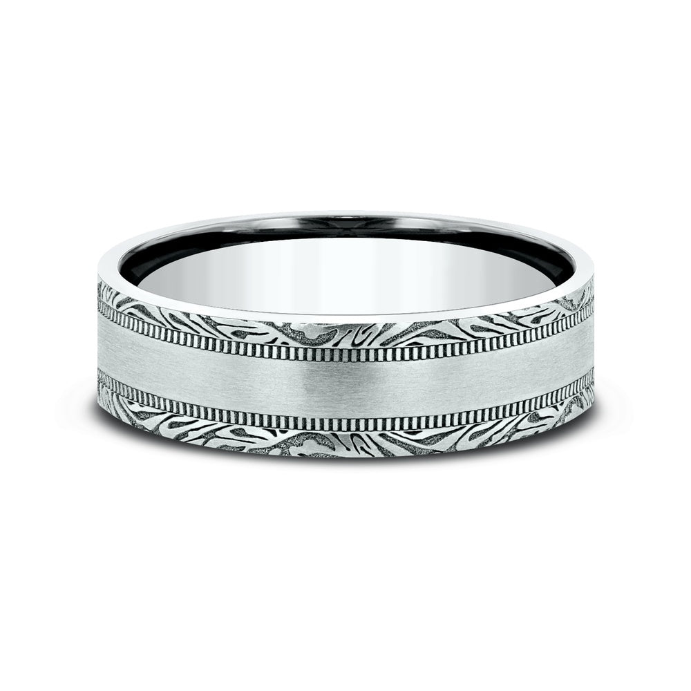 The Edge Men's Wedding Band in 14K White Gold - 7mm Width by Benchmark