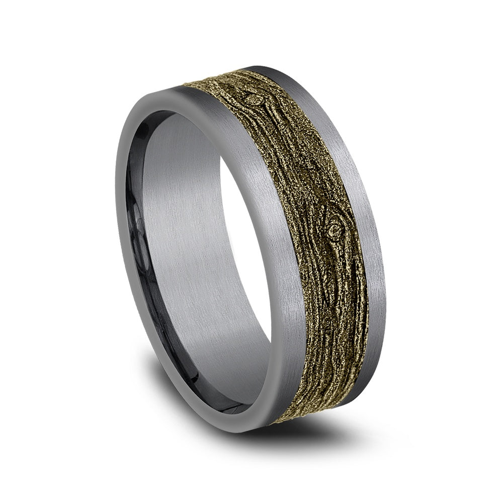 The Elm Men's Wedding Band in Grey Tantalum and 14K Yellow Gold - 8mm Width by Ammara Stone