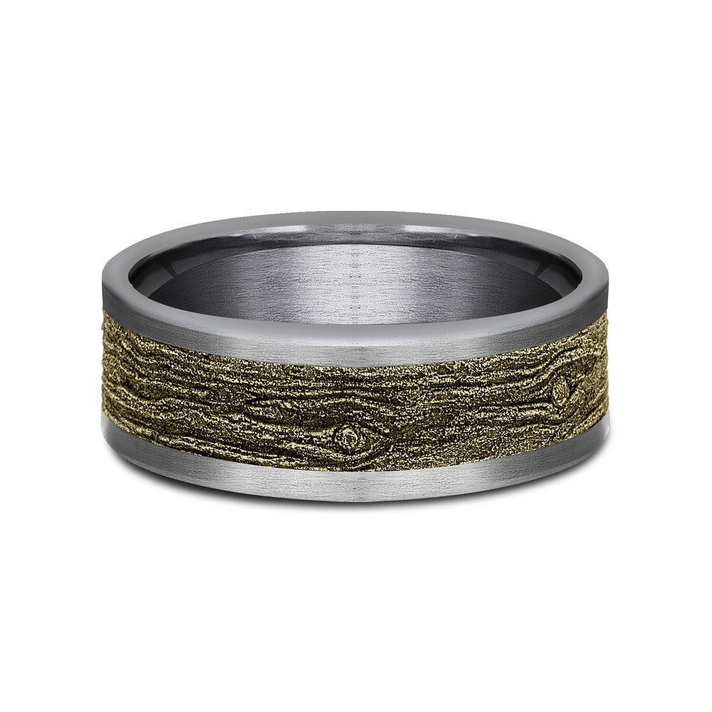The Elm Men's Wedding Band in Grey Tantalum and 14K Yellow Gold - 8mm Width by Ammara Stone