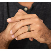 The Elm Men's Wedding Band in Grey Tantalum and 14K Yellow Gold - 8mm Width by Ammara Stone