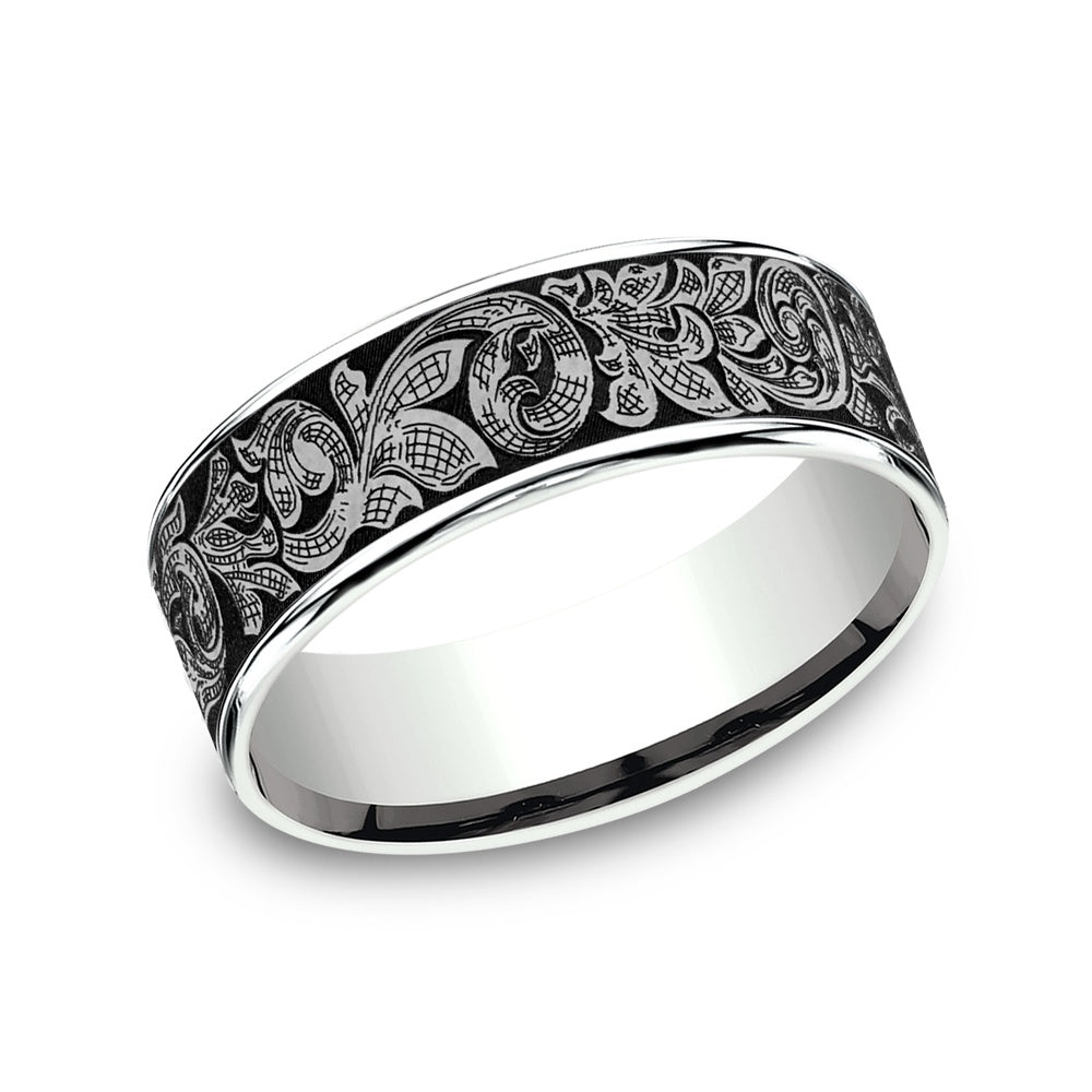 The Embassy Men's Wedding Band in 14K White Gold and Grey Tantalum - 7.5mm Width by Ammara Stone