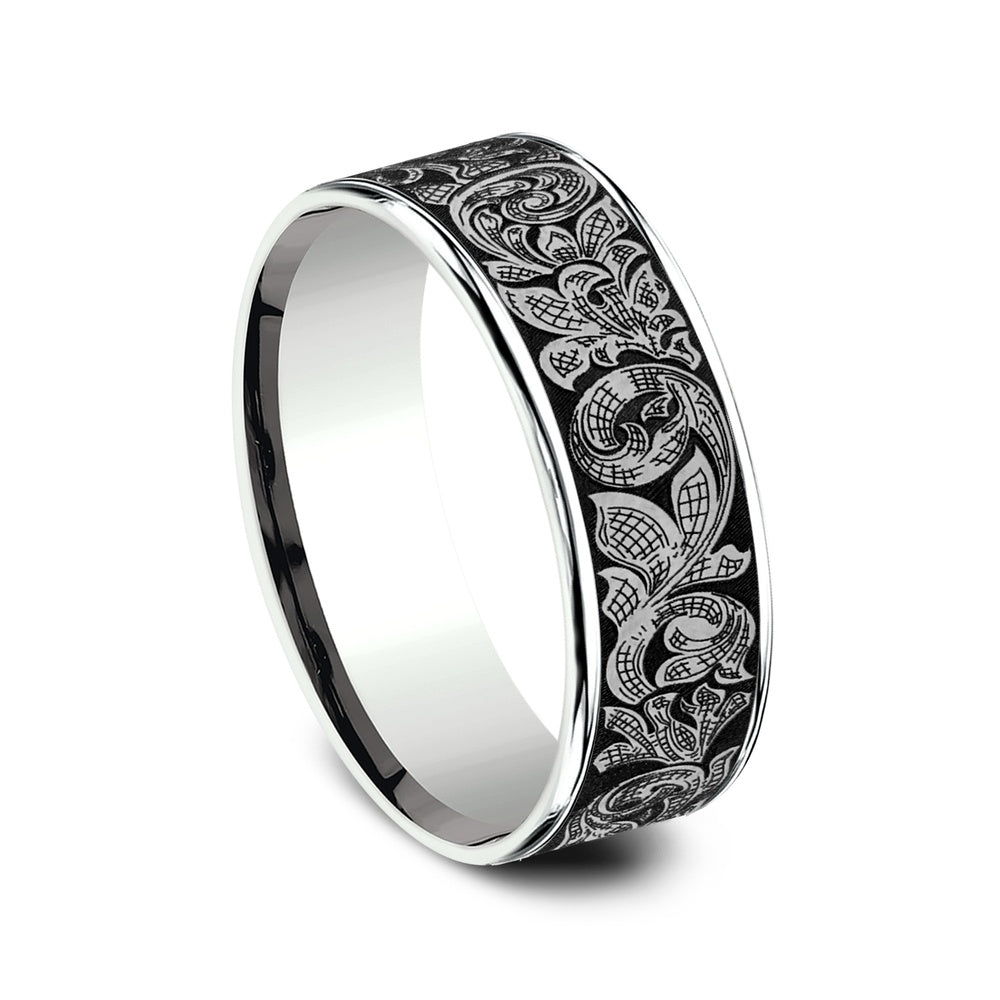 The Embassy Men's Wedding Band in 14K White Gold and Grey Tantalum - 7.5mm Width by Ammara Stone