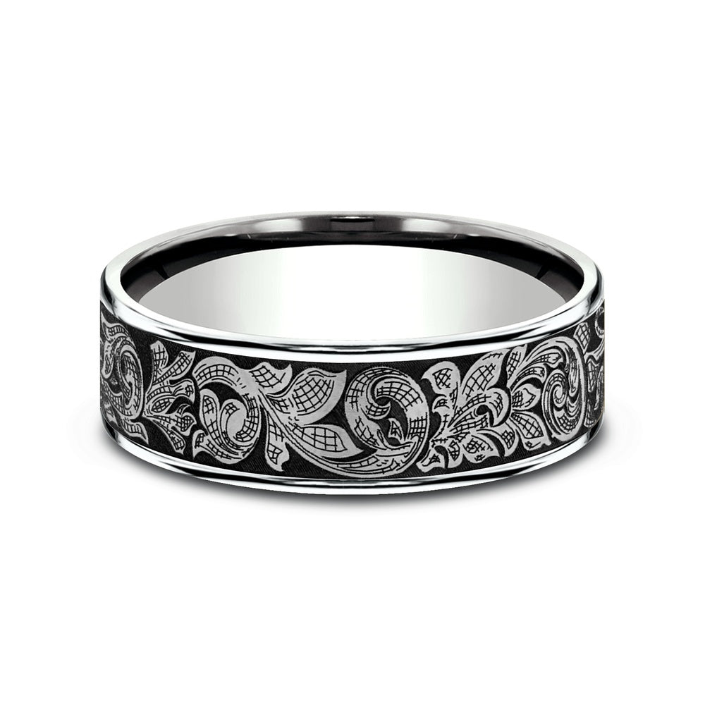 The Embassy Men's Wedding Band in 14K White Gold and Grey Tantalum - 7.5mm Width by Ammara Stone