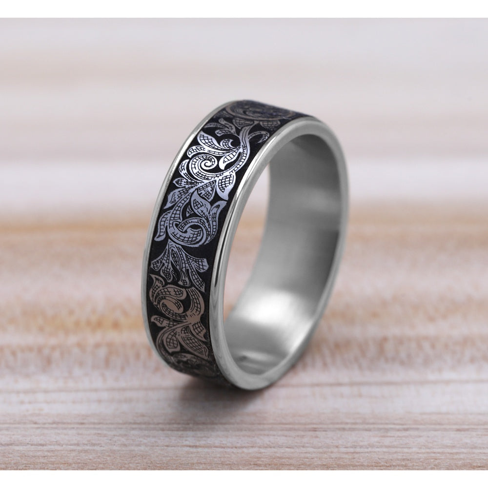 The Embassy Men's Wedding Band in 14K White Gold and Grey Tantalum - 7.5mm Width by Ammara Stone