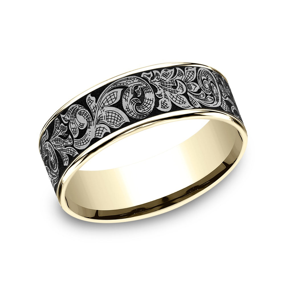 The Embassy Men's Wedding Band in 14K Yellow Gold and Grey Tantalum - 7.5mm Width by Ammara Stone