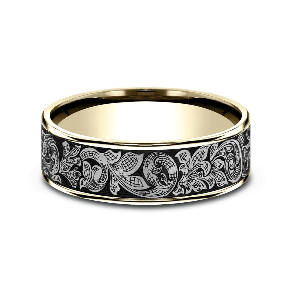 The Embassy Men's Wedding Band in 14K Yellow Gold and Grey Tantalum - 7.5mm Width by Ammara Stone