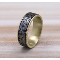 The Embassy Men's Wedding Band in 14K Yellow Gold and Grey Tantalum - 7.5mm Width by Ammara Stone