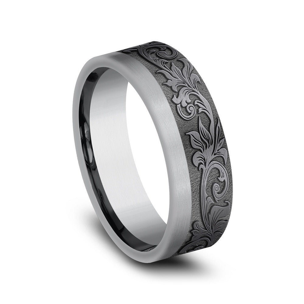 The Esquire Men's Wedding Band in Grey and Tantalum - 7mm Width by Tantalum