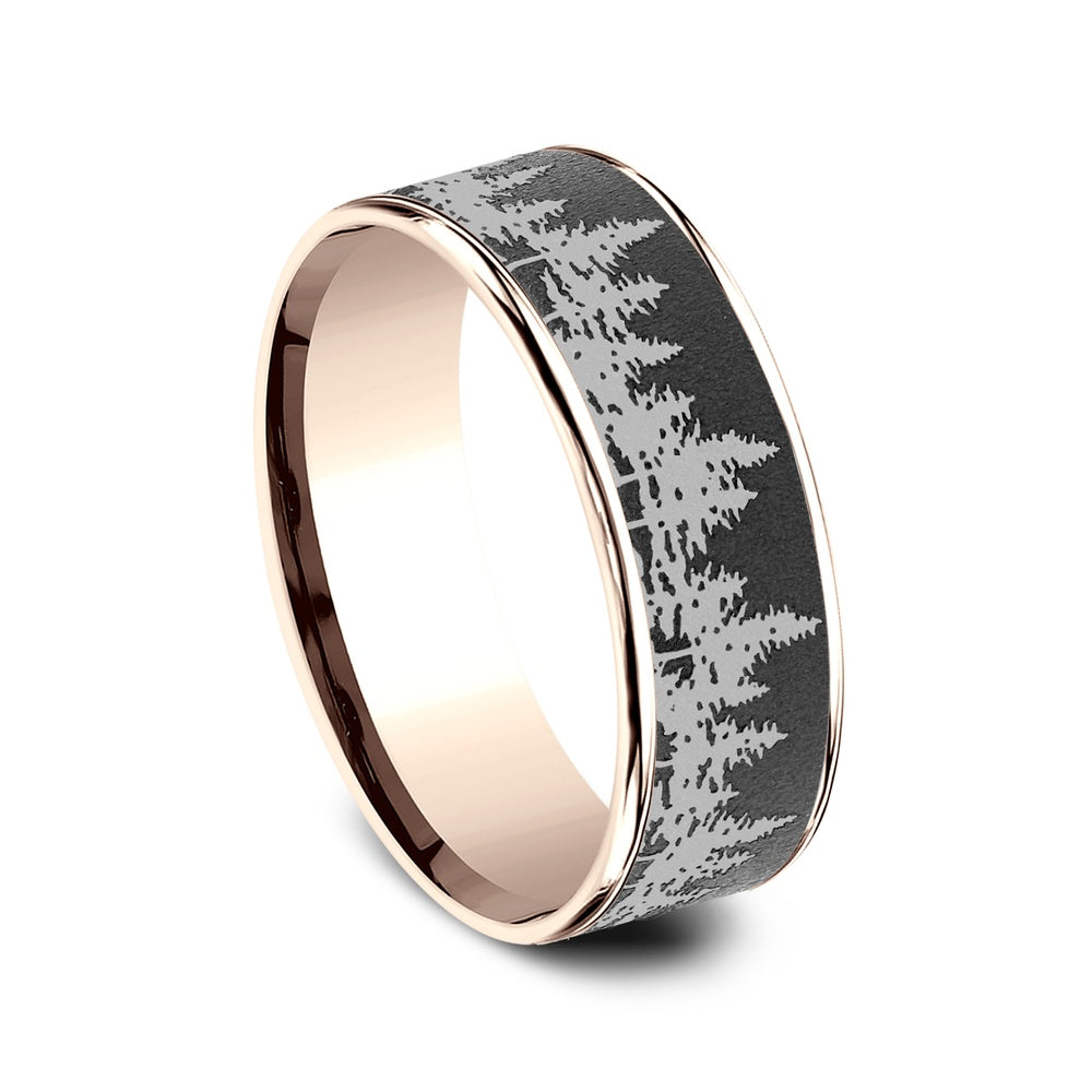 The Evergreen Men's Wedding Band in 14K Rose Gold and Darkened Tantalum - 7.5mm Width by Brook and Branch