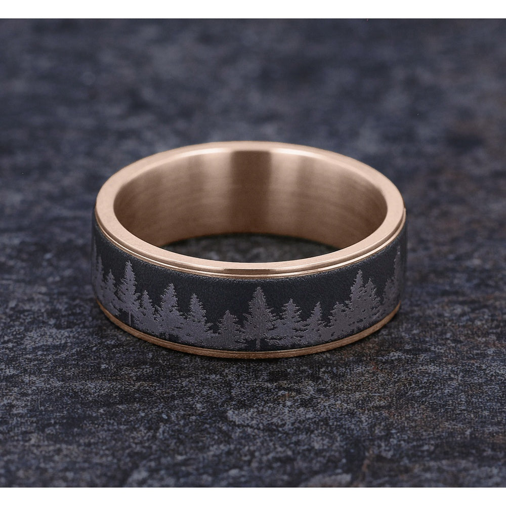 The Evergreen Men's Wedding Band in 14K Rose Gold and Darkened Tantalum - 7.5mm Width by Brook and Branch