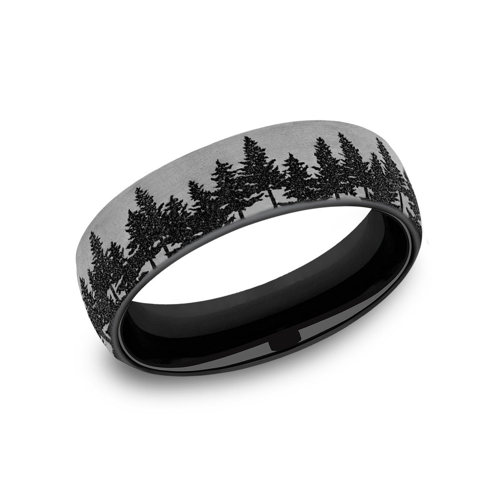 The Evergreen Men's Wedding Band in Grey/Black Titanium - 6.5mm Width by Brook and Branch