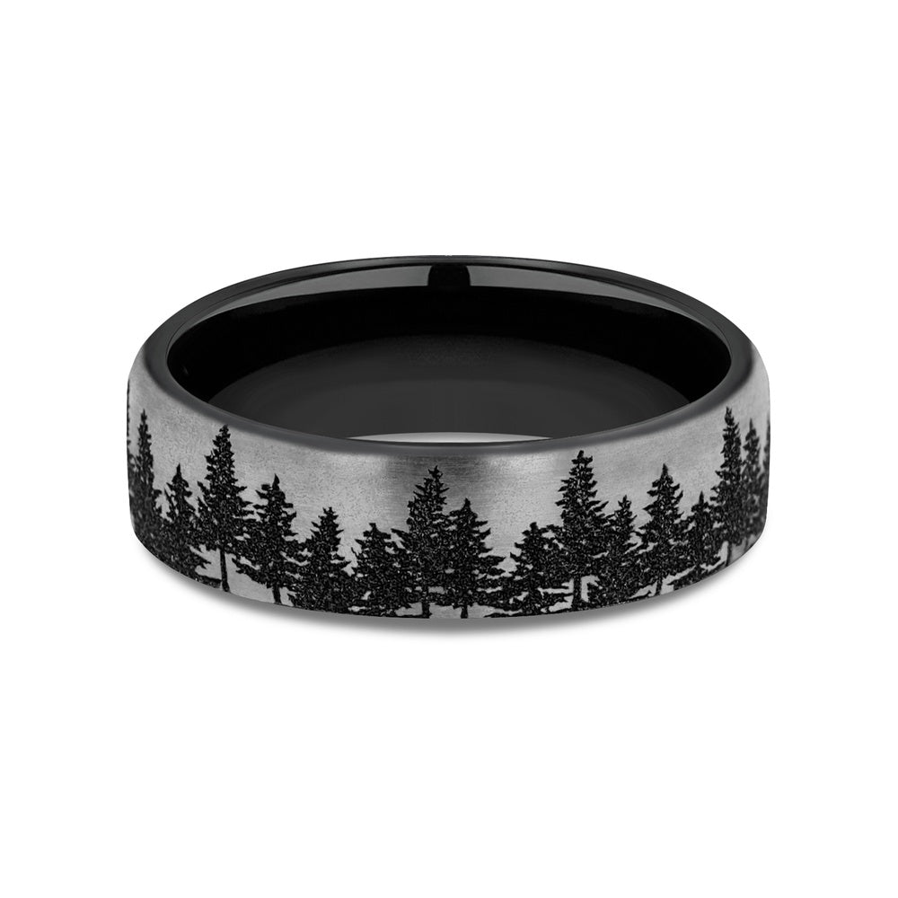 The Evergreen Men's Wedding Band in Grey/Black Titanium - 6.5mm Width by Brook and Branch
