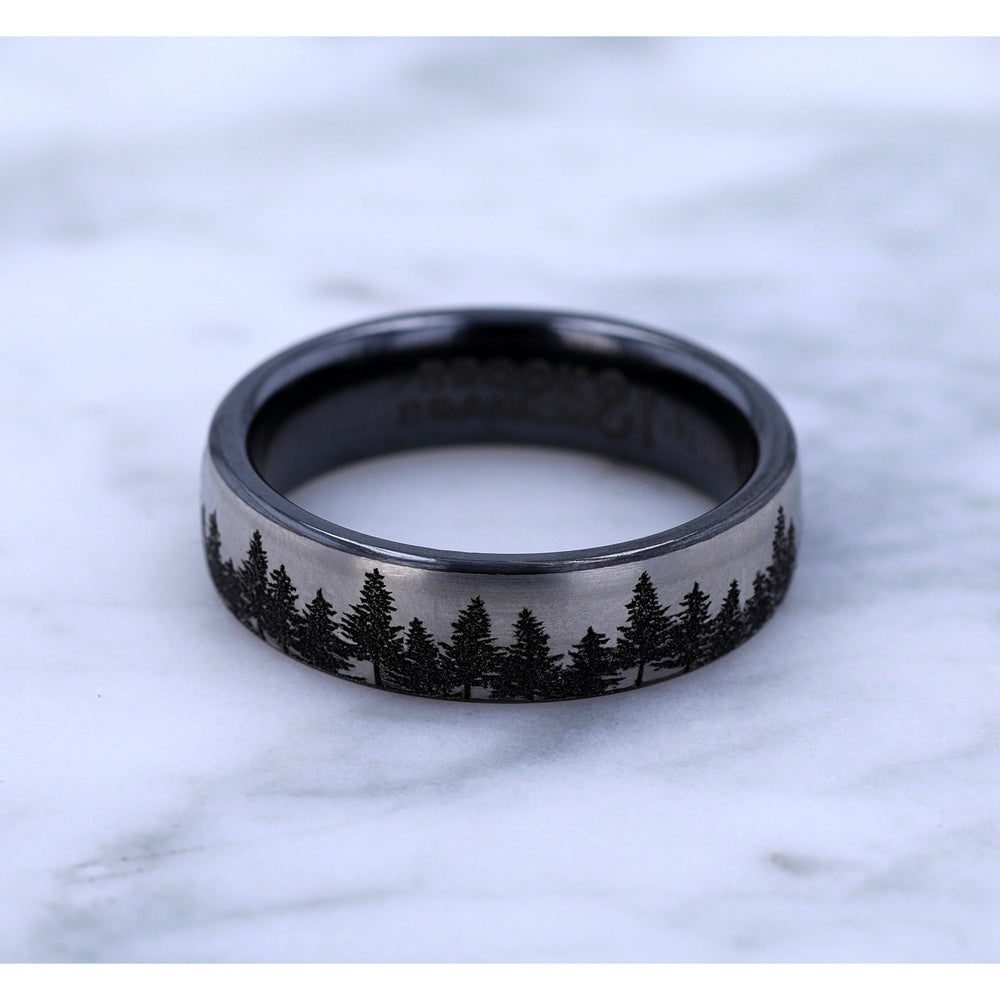 The Evergreen Men's Wedding Band in Grey/Black Titanium - 6.5mm Width by Brook and Branch