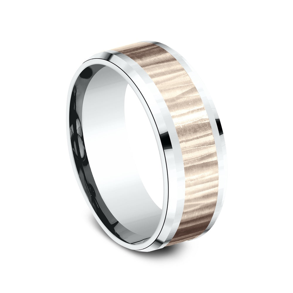 The Excavator Men's Wedding Band in 14K White and Rose Gold - 8mm Width by Benchmark