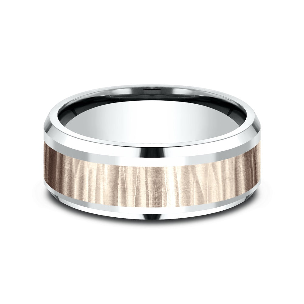 The Excavator Men's Wedding Band in 14K White and Rose Gold - 8mm Width by Benchmark