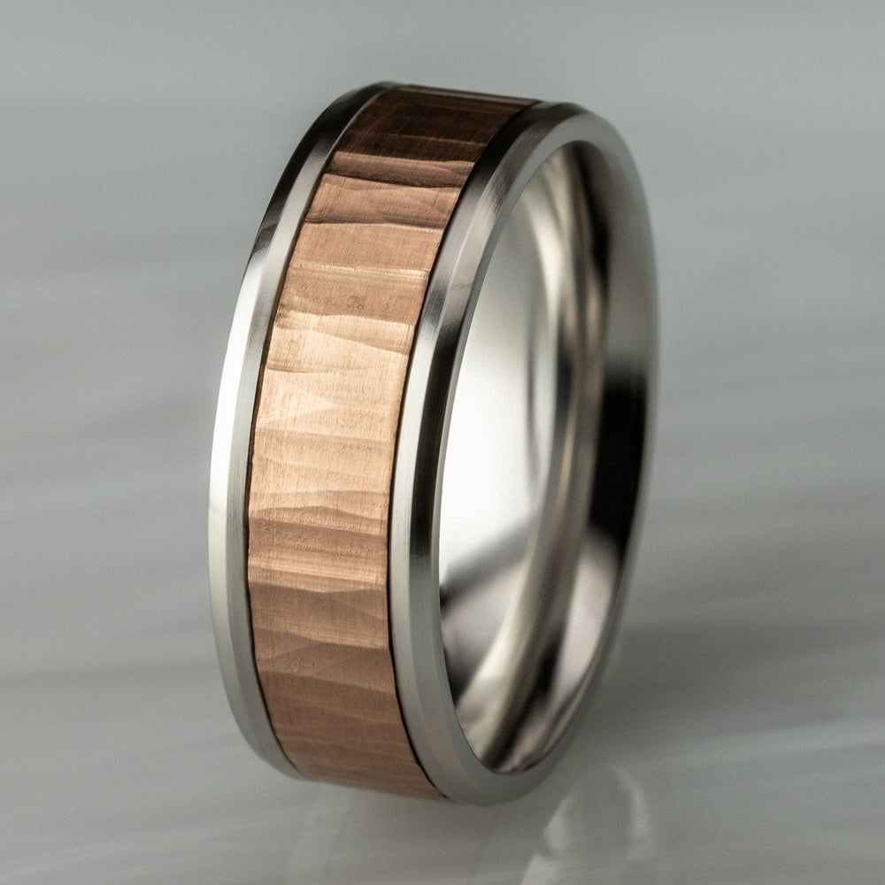 The Excavator Men's Wedding Band in 14K White and Rose Gold - 8mm Width by Benchmark