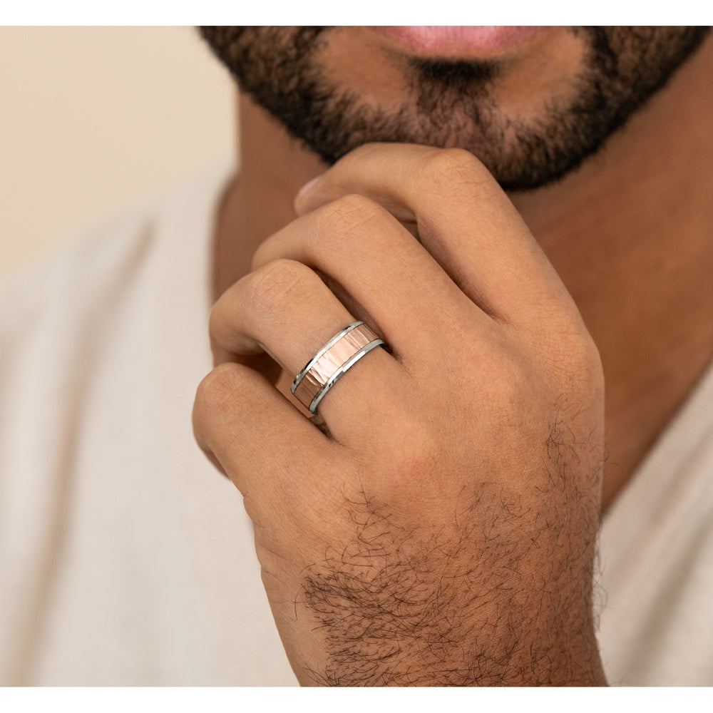 The Excavator Men's Wedding Band in 14K White and Rose Gold - 8mm Width by Benchmark