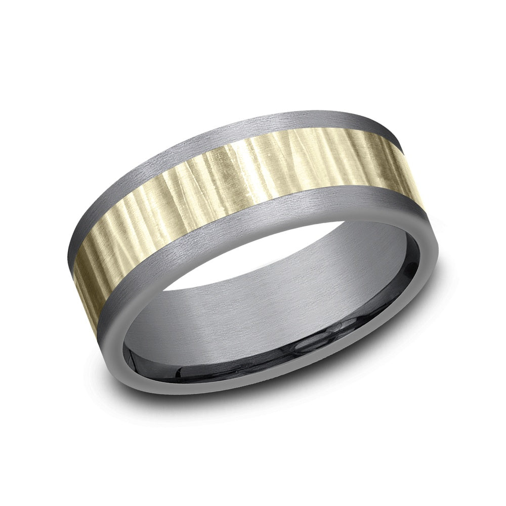The Excavator Men's Wedding Band in Grey Tantalum and 14K Yellow Gold - 8mm Width by Ammara Stone