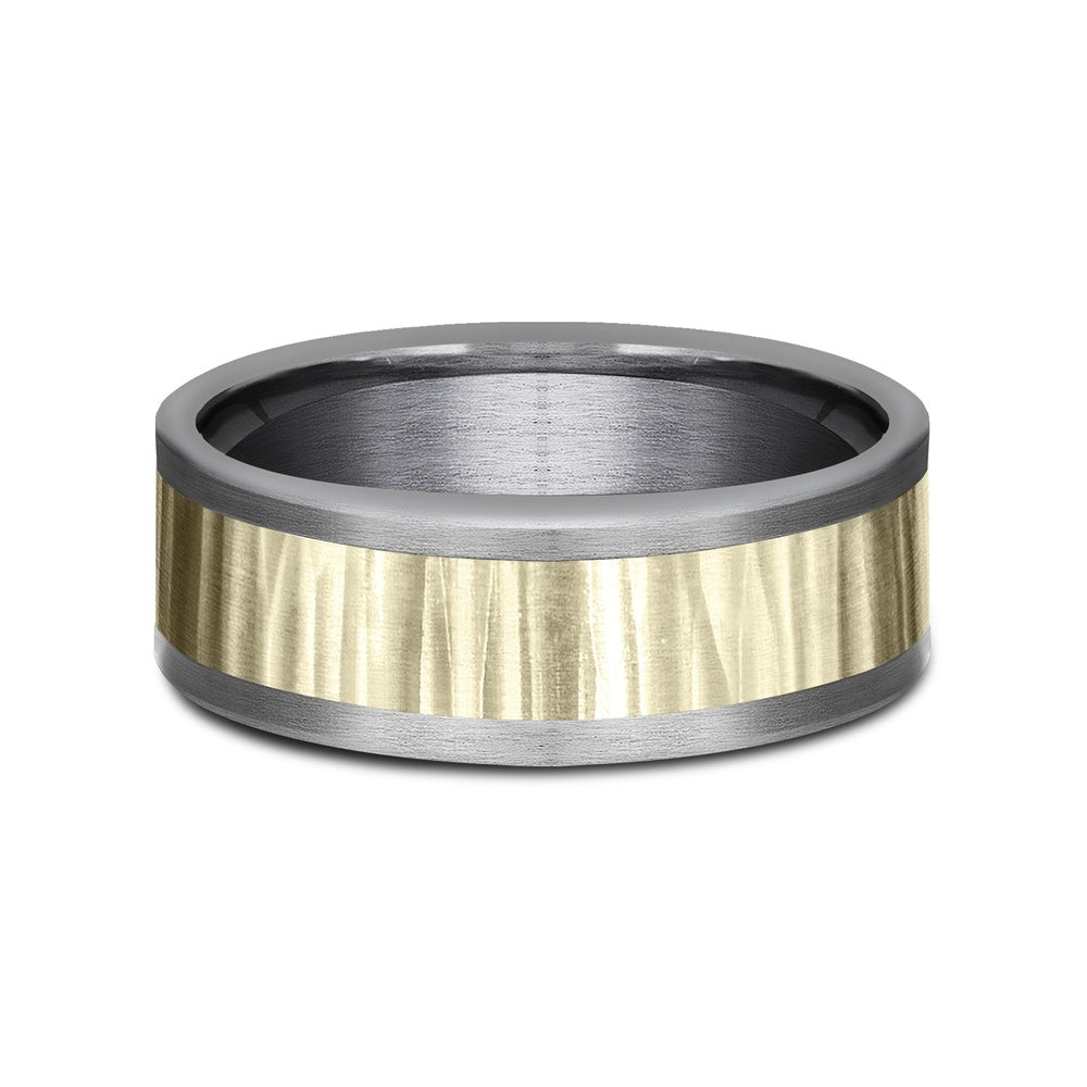 The Excavator Men's Wedding Band in Grey Tantalum and 14K Yellow Gold - 8mm Width by Ammara Stone