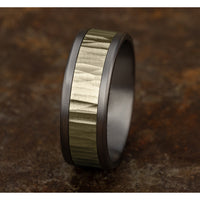 The Excavator Men's Wedding Band in Grey Tantalum and 14K Yellow Gold - 8mm Width by Ammara Stone