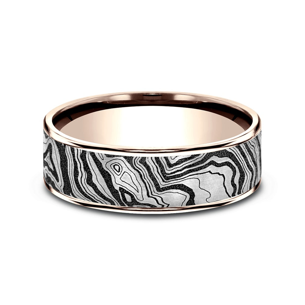 The Explorer Men's Wedding Band in 14K Rose Gold and Grey/Black Titanium - 7.5mm Width by Brook and Branch