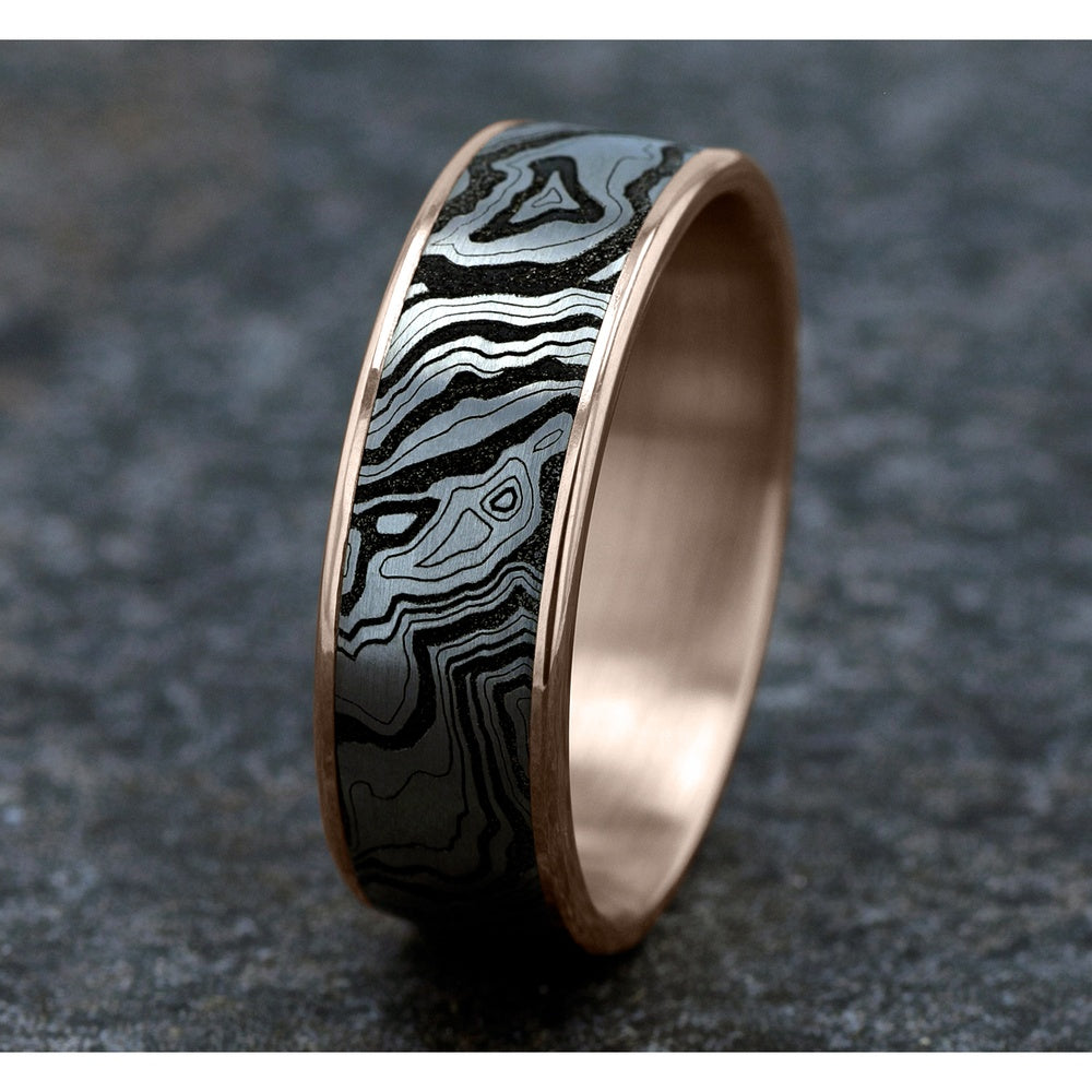 The Explorer Men's Wedding Band in 14K Rose Gold and Grey/Black Titanium - 7.5mm Width by Brook and Branch