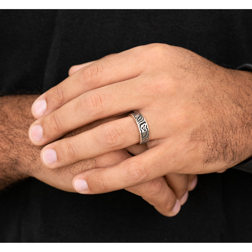 The Explorer Men's Wedding Band in 14K Rose Gold and Grey/Black Titanium - 7.5mm Width by Brook and Branch