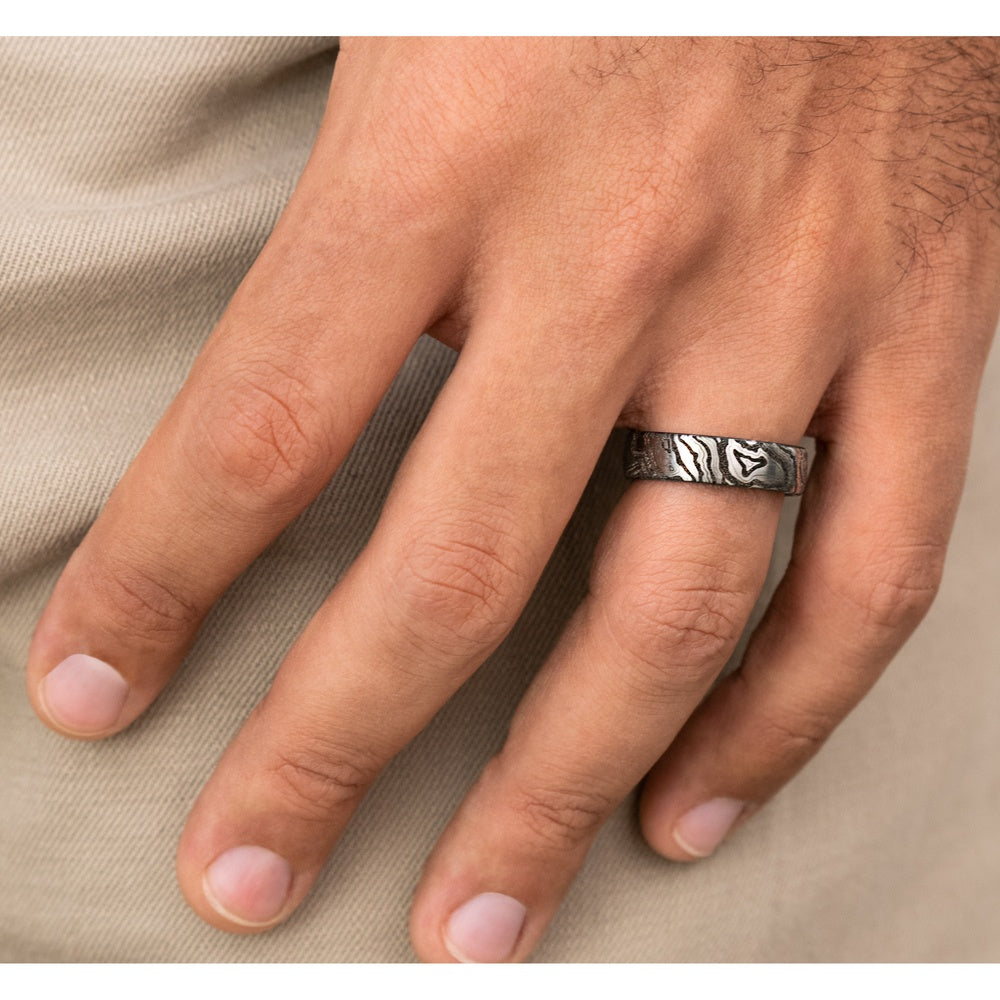 The Explorer Men's Wedding Band in Grey/Black Titanium - 7.5mm Width by Brook and Branch