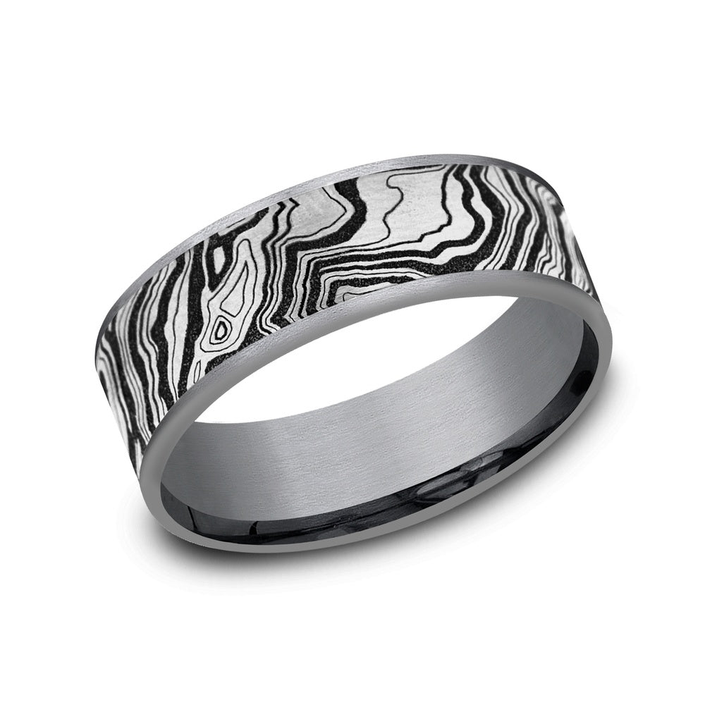 The Explorer Men's Wedding Band in Grey Tantalum and Grey/Black Titanium - 7.5mm Width by Brook and Branch