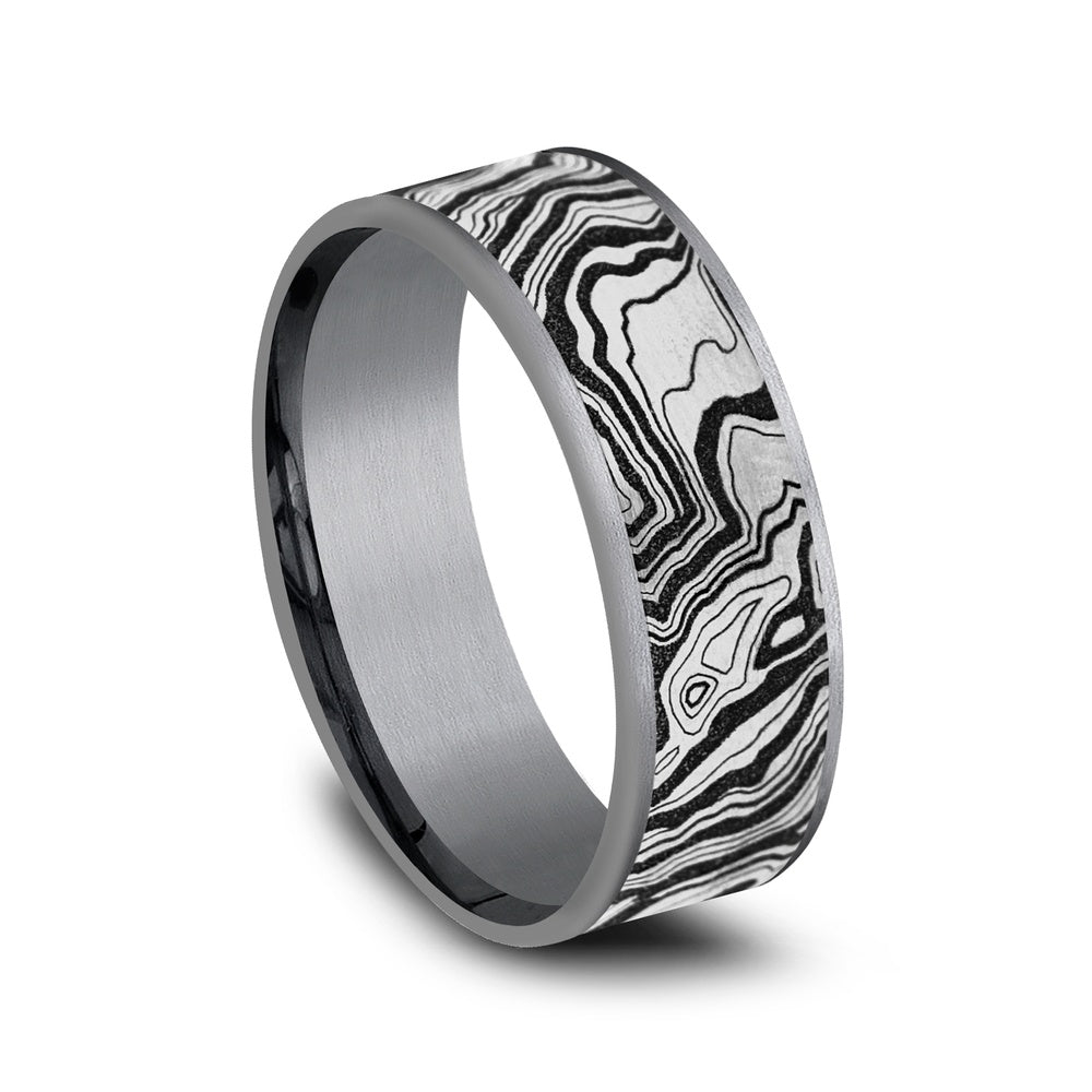 The Explorer Men's Wedding Band in Grey Tantalum and Grey/Black Titanium - 7.5mm Width by Brook and Branch