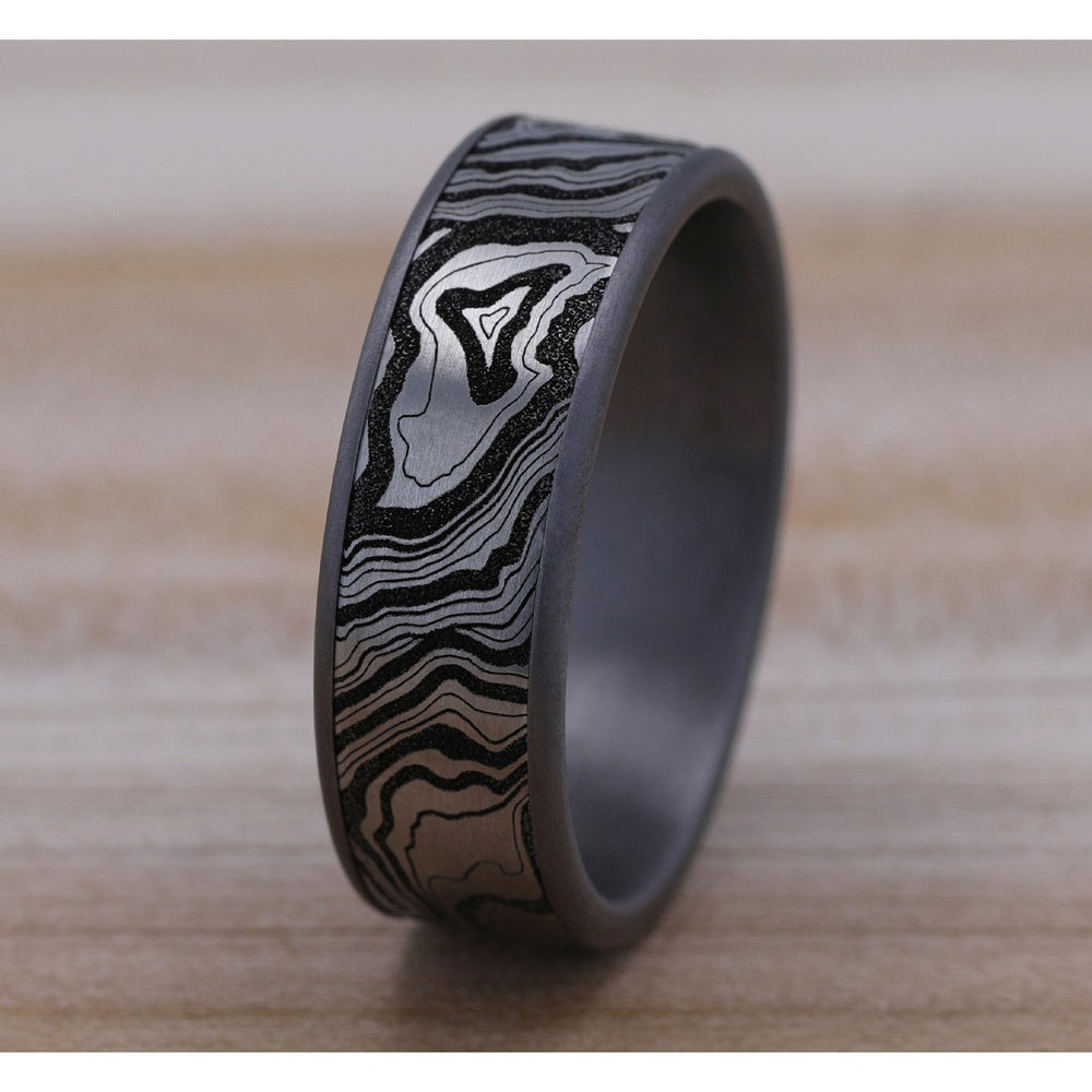 The Explorer Men's Wedding Band in Grey Tantalum and Grey/Black Titanium - 7.5mm Width by Brook and Branch