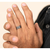 The Explorer Men's Wedding Band in Grey Tantalum and Grey/Black Titanium - 7.5mm Width by Brook and Branch