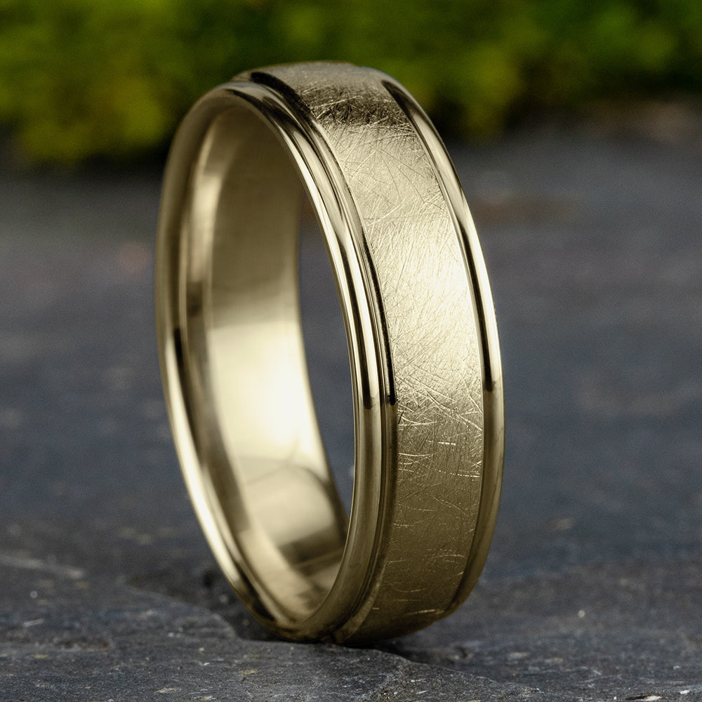 The Ezra Men's Wedding Band in 14K Yellow Gold - 6.5mm Width by Benchmark
