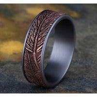 The Falcon Men's Wedding Band in Grey Tantalum and 14K Rose Gold - 7.5mm Width by Ammara Stone