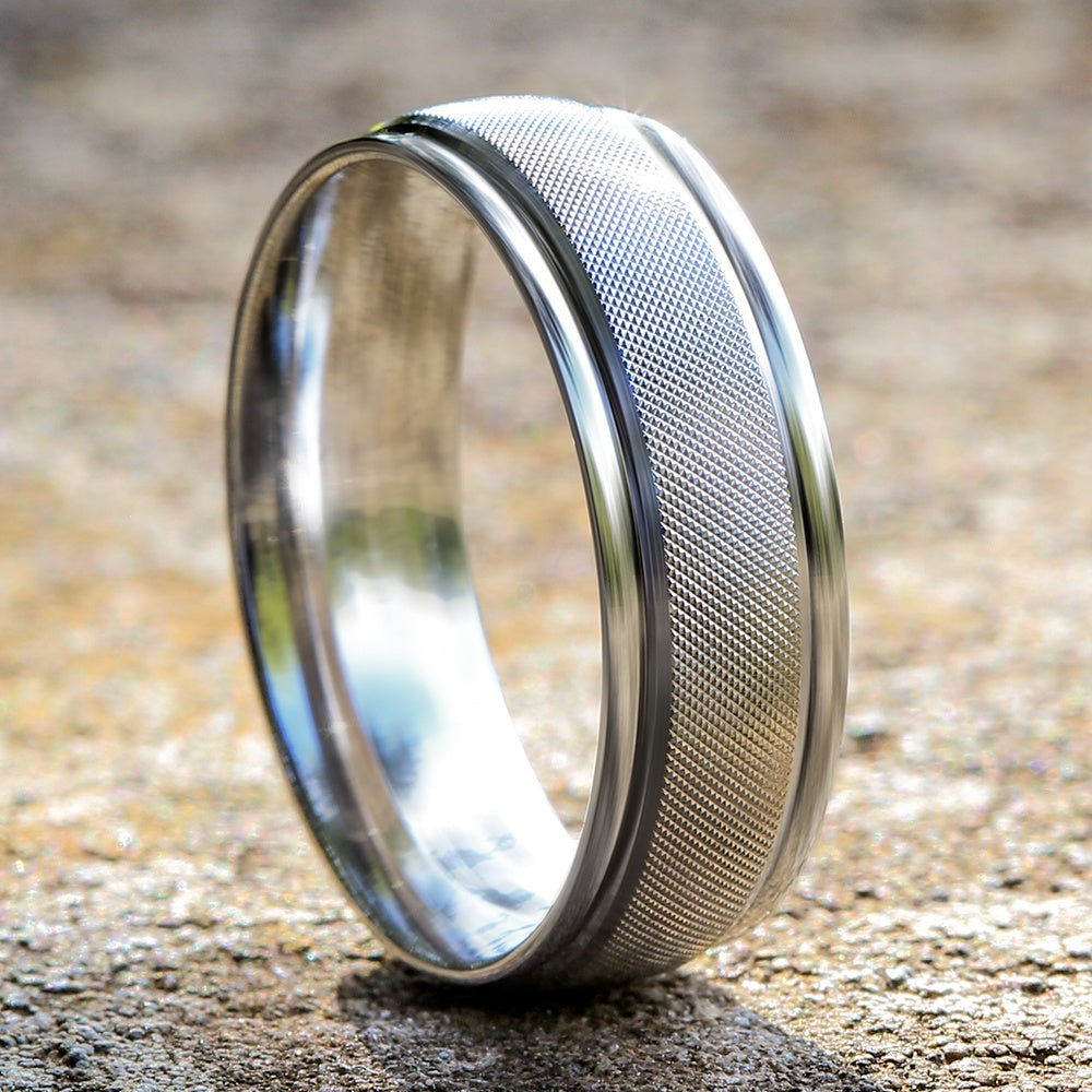 The Fiore Men's Wedding Band in 14K White Gold - 7mm Width by Benchmark