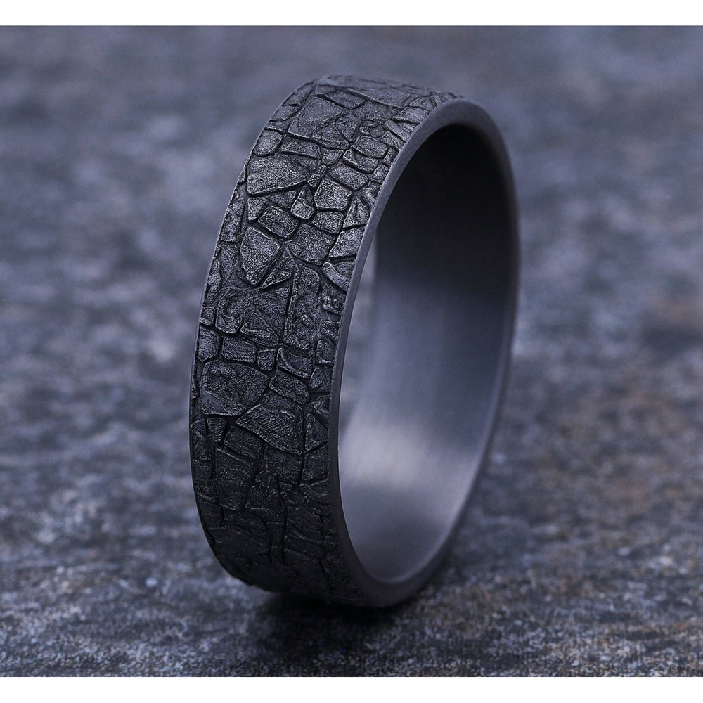 The Flagstone Men's Wedding Band in Grey Tantalum - 7mm Width by Brook and Branch