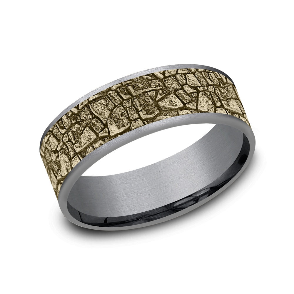 The Flagstone Men's Wedding Band in Grey Tantalum and 14K Yellow Gold - 7.5mm Width by Brook and Branch