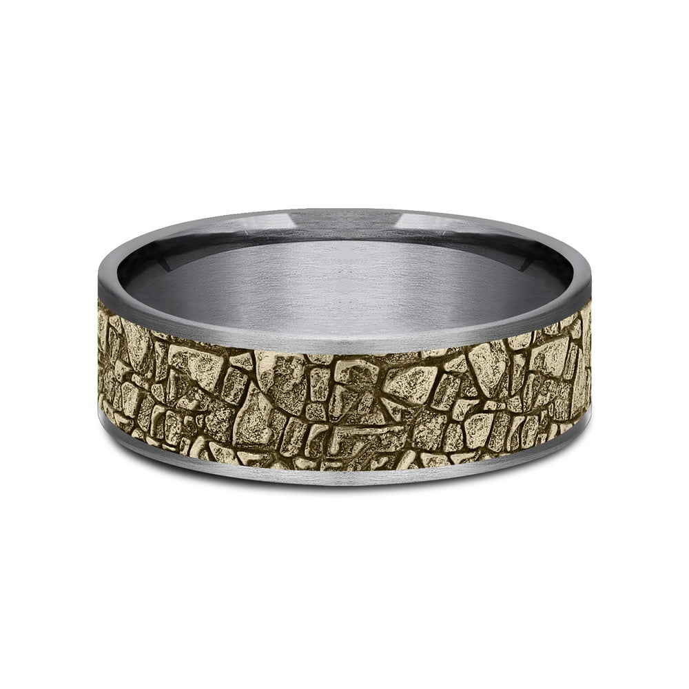 The Flagstone Men's Wedding Band in Grey Tantalum and 14K Yellow Gold - 7.5mm Width by Brook and Branch