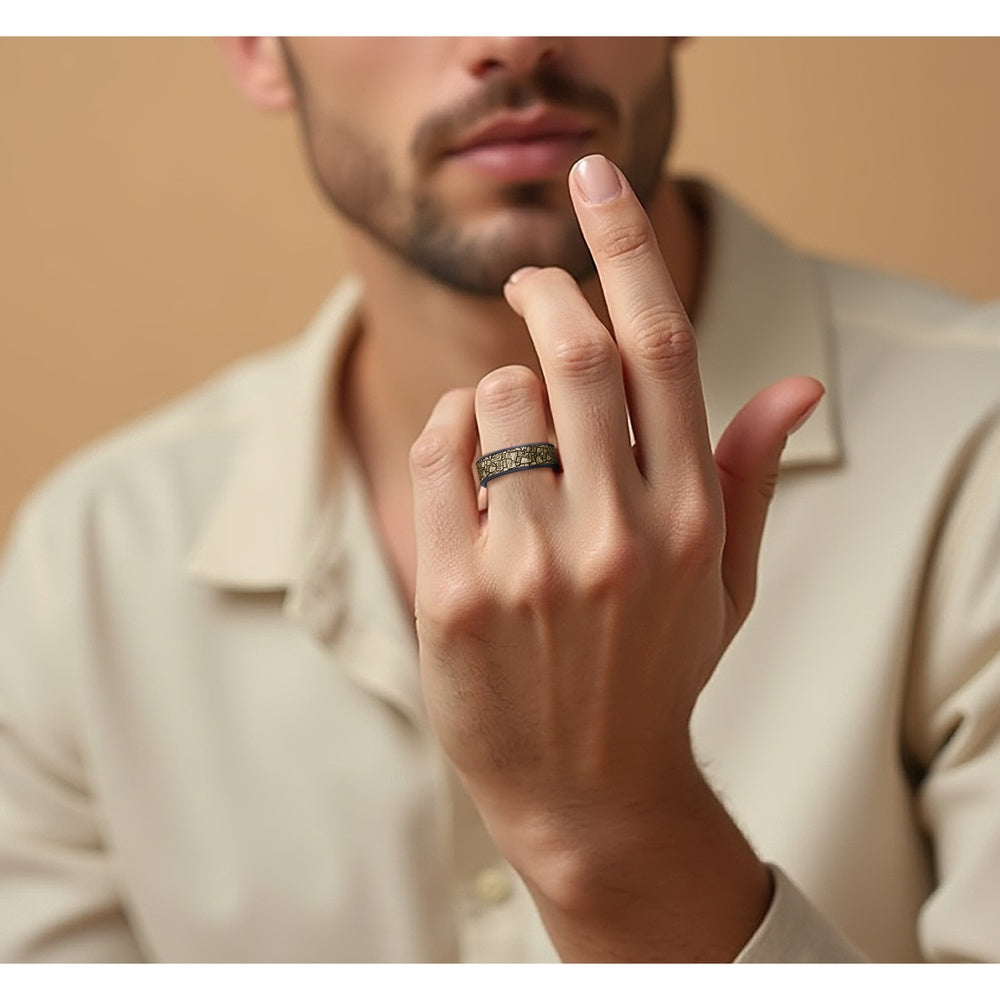 The Flagstone Men's Wedding Band in Grey Tantalum and 14K Yellow Gold - 7.5mm Width by Brook and Branch