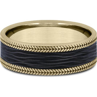 The Flare Men's Wedding Band in 14K Yellow Gold and Forged Carbon Fiber - 7mm Width by Ammara Stone
