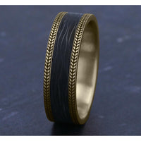 The Flare Men's Wedding Band in 14K Yellow Gold and Forged Carbon Fiber - 7mm Width by Ammara Stone